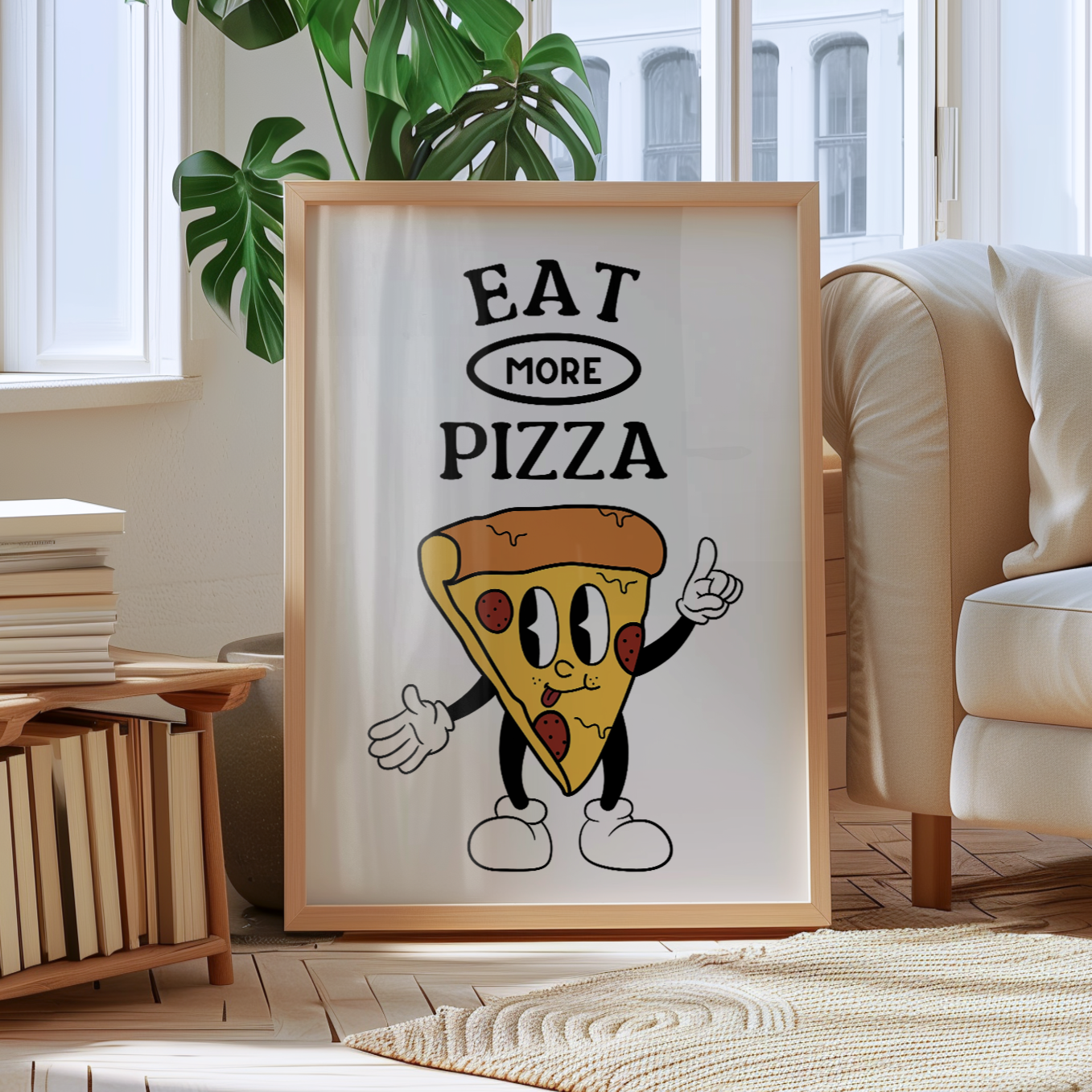 Eat More Pizza Retro Print | Retro Wall Decor | Food Prints