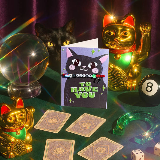 LUCKY CAT, LUCKY BRACELET, GREEN ENVELOPE Card