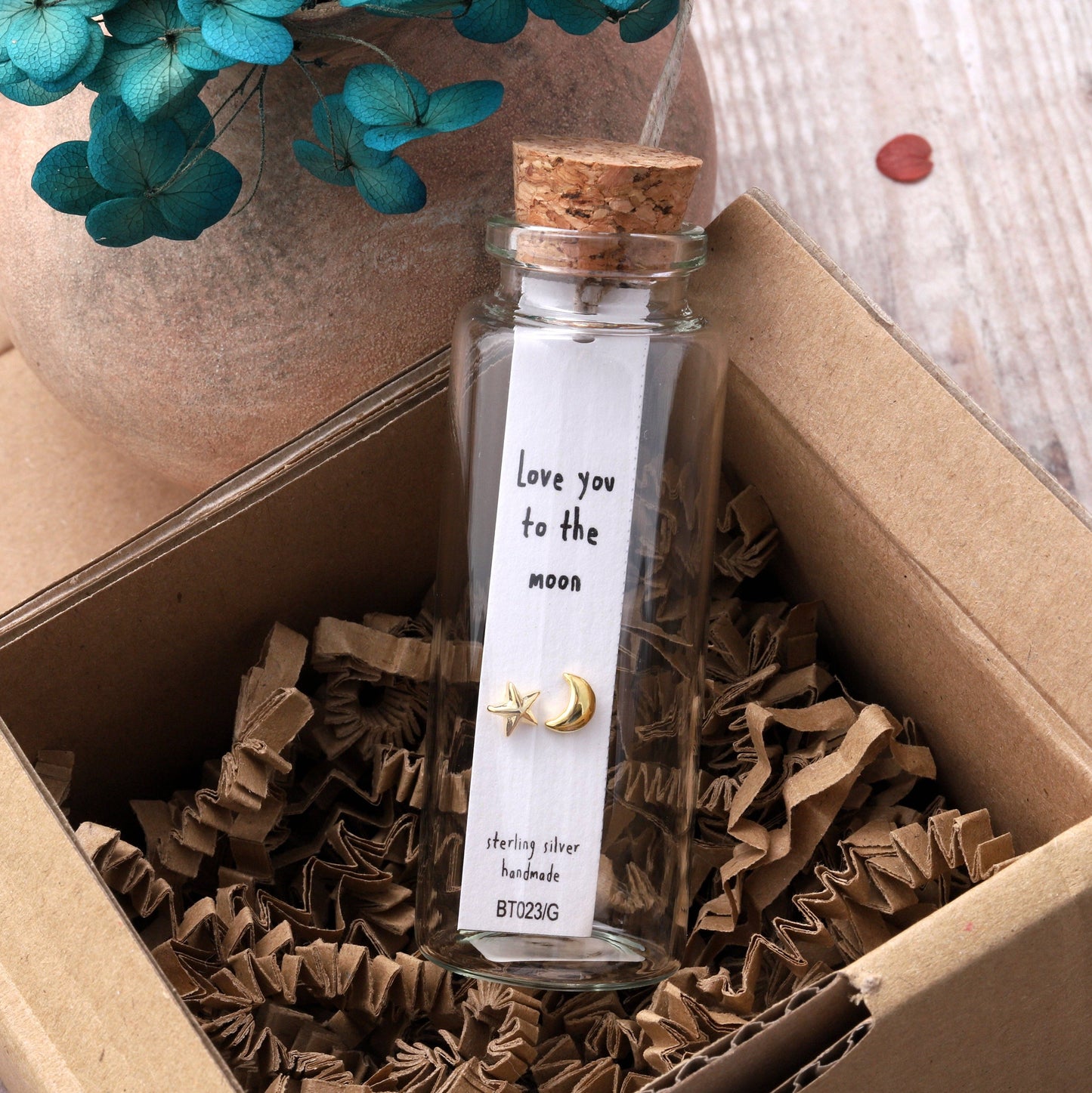 Earrings In A Message Bottle 'Love To The Moon'