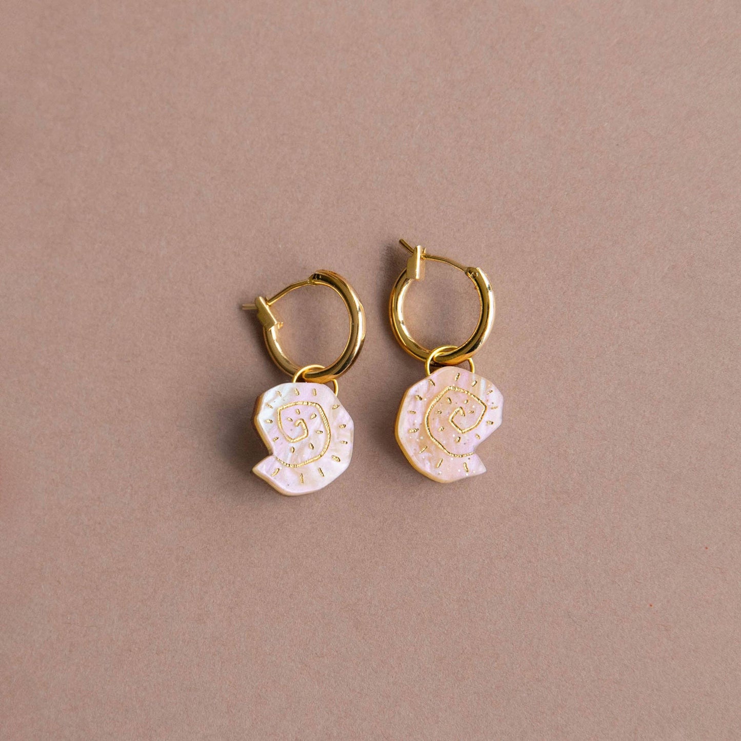 Shell Hoop Earrings Pearly Mint Gold