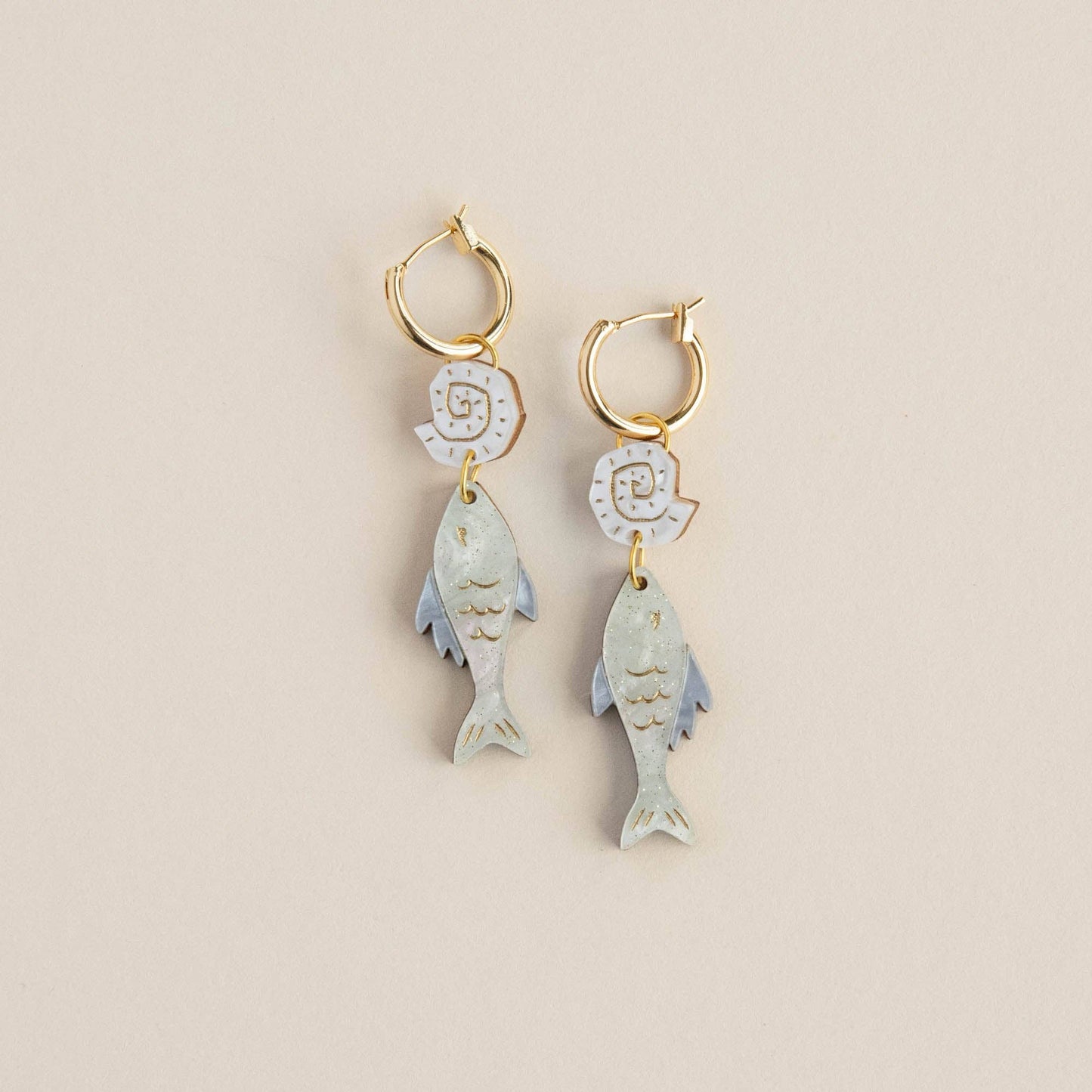 Ocean Fish & Shell Hoop Earrings