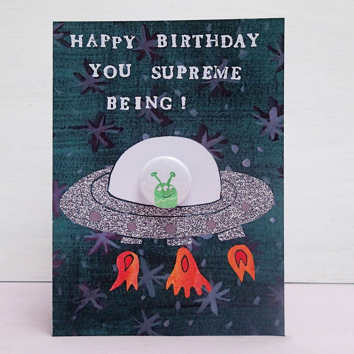 Spaceship Alien Birthday - Greeting card with badge