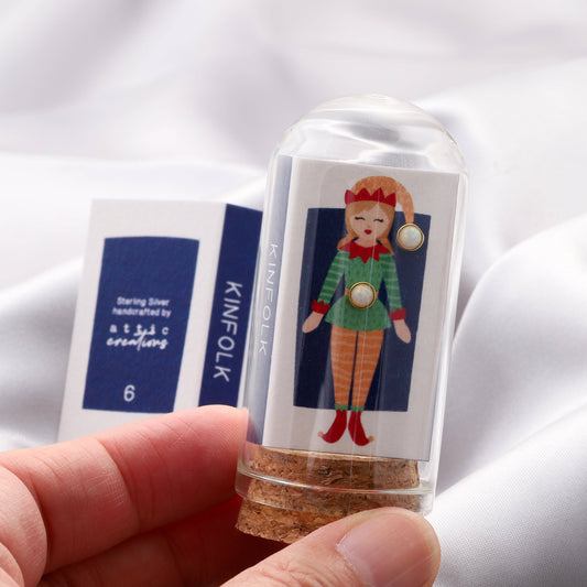 KINFOLK  Green Elf with Moonstone studs