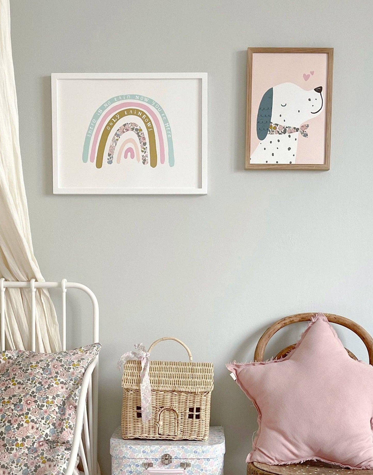 Puppy Dog Nursery Art - made with Liberty fabric