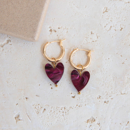 Love Grows Here Hoops - Merlot Red & Pink Marble Mix & Match
