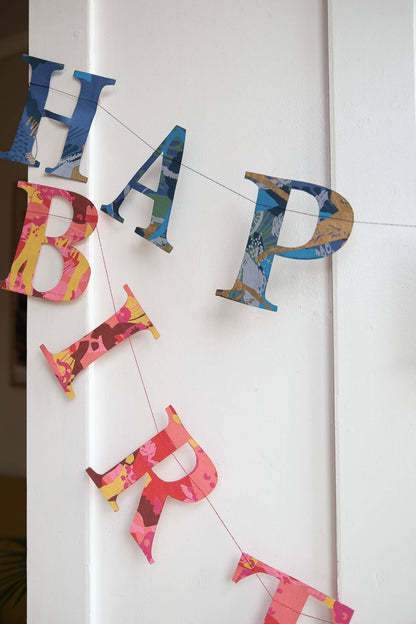 Happy Birthday - Recycled Red Mix Sewn Garland