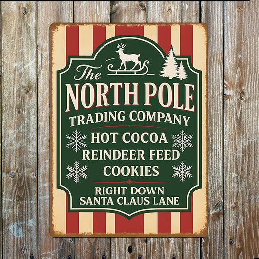 North Pole Trading Co. Metal Sign Vintage Christmas Wall Art
