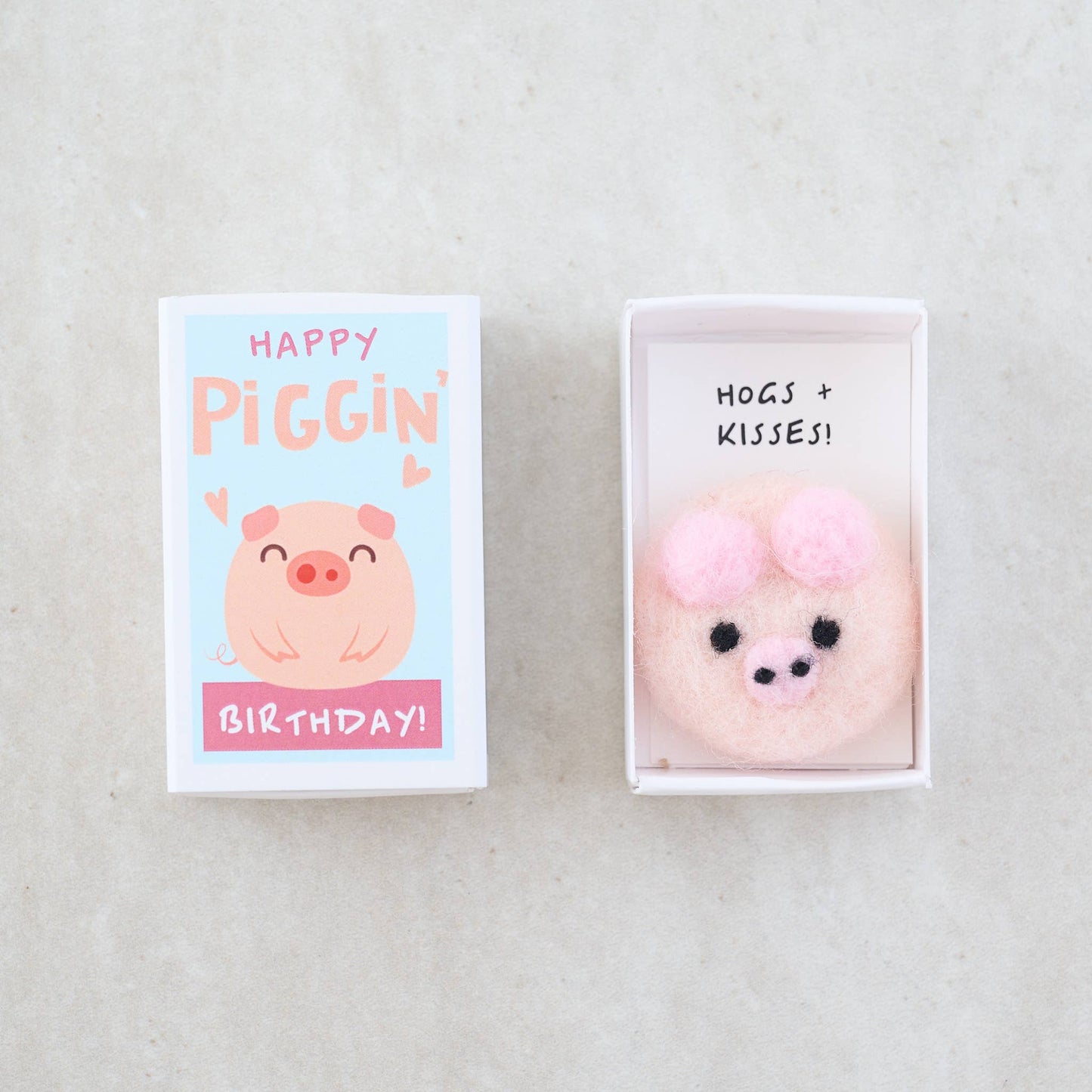 Happy Piggin' Birthday Wool Felt Pig In A Matchbox