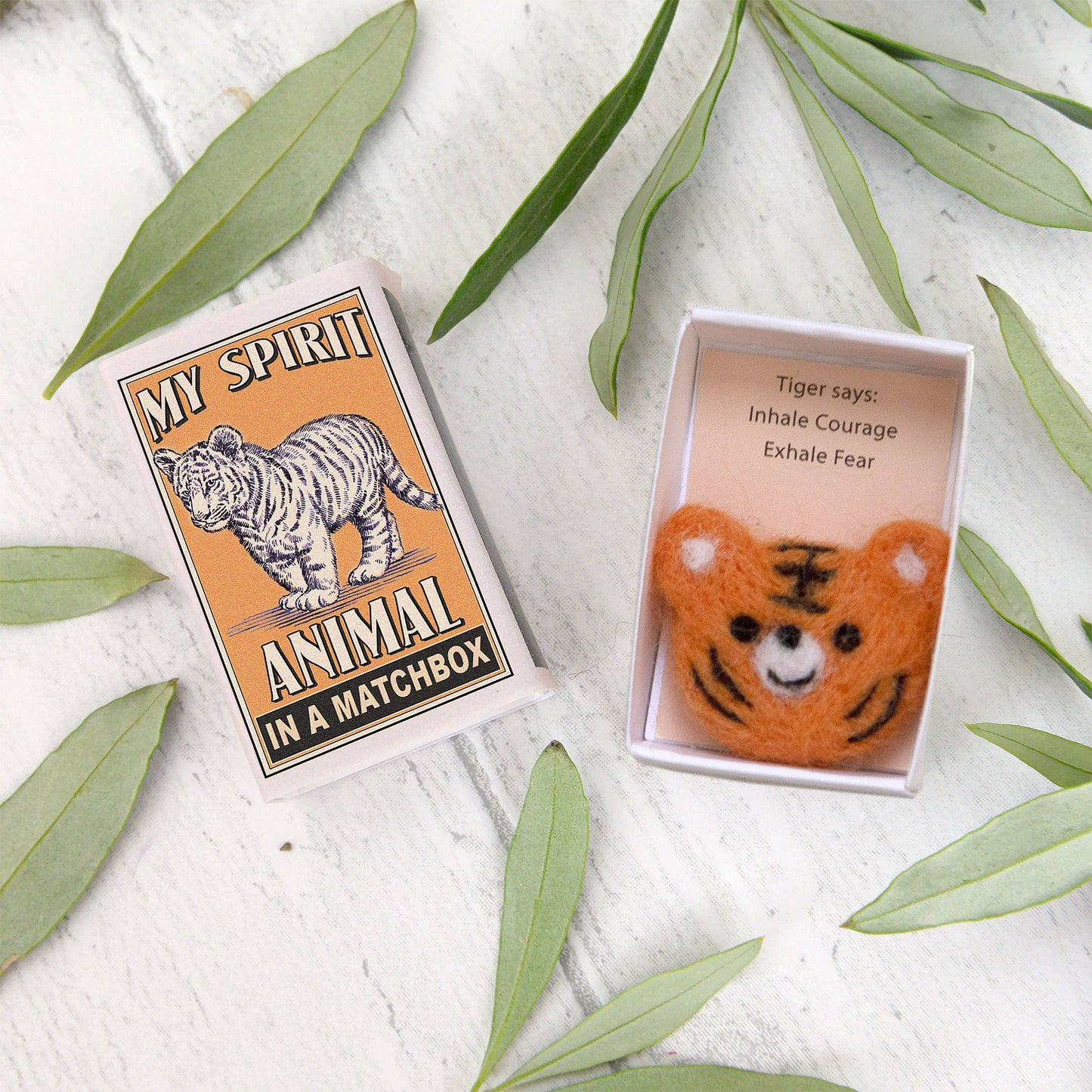 Wool Felt Tiger Spirit Animal  In A Matchbox