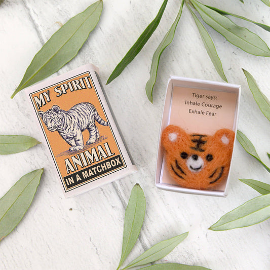 Wool Felt Tiger Spirit Animal  In A Matchbox