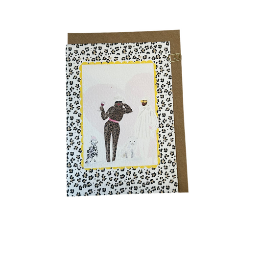 Ski leopard and dogs card