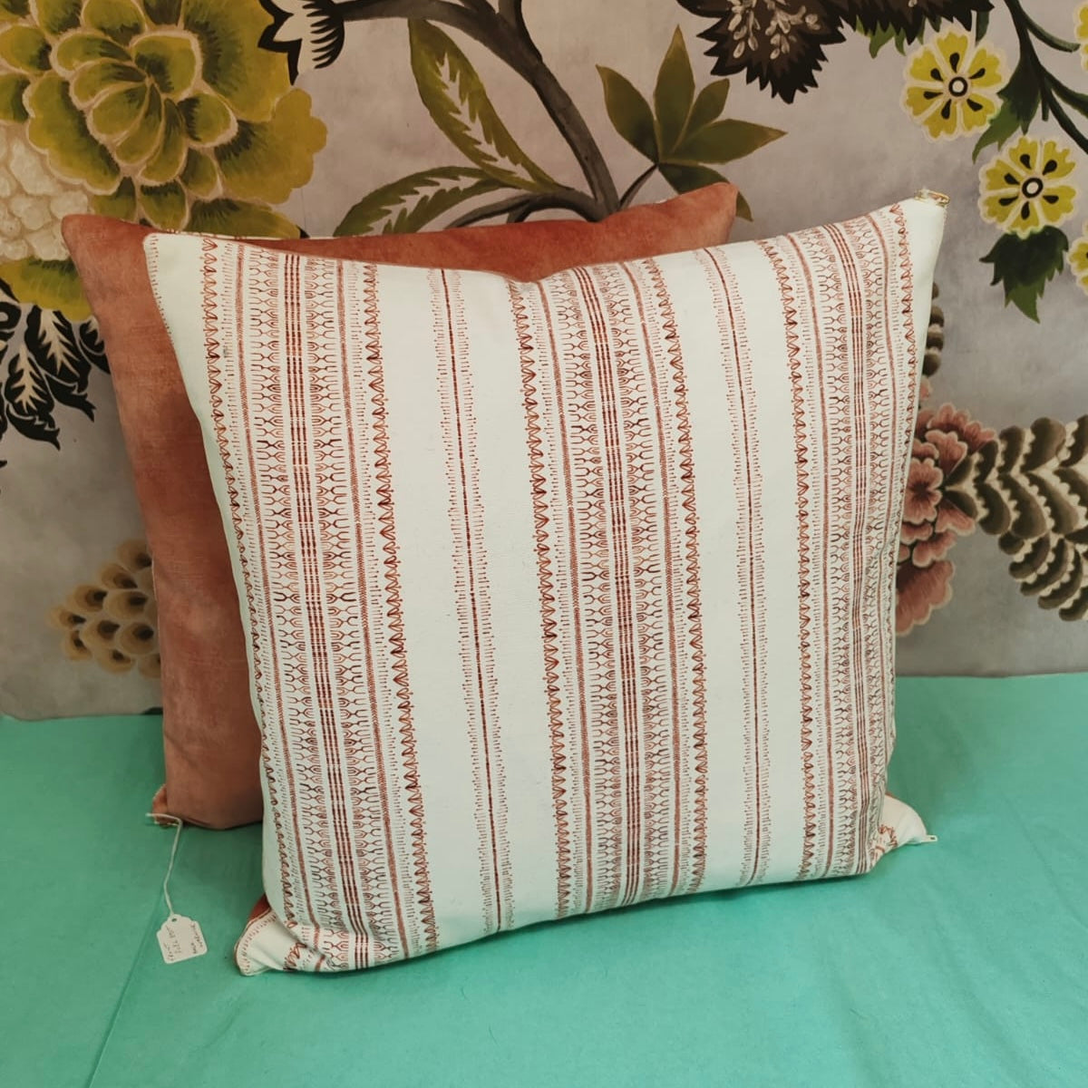 Pure edit  coral stripe/heart 18 " cushion