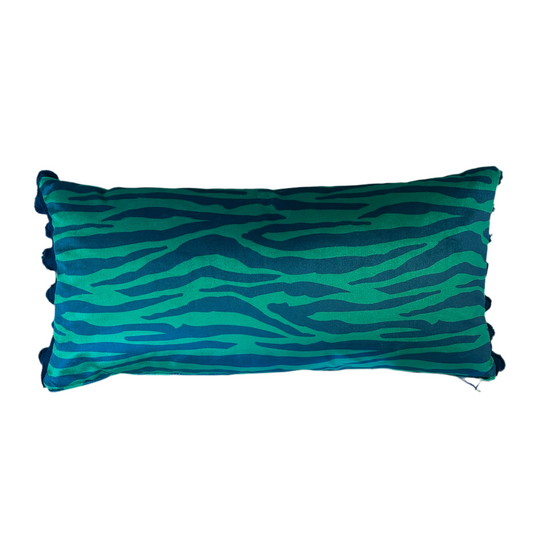 Becca Who zebra print blue green cushion