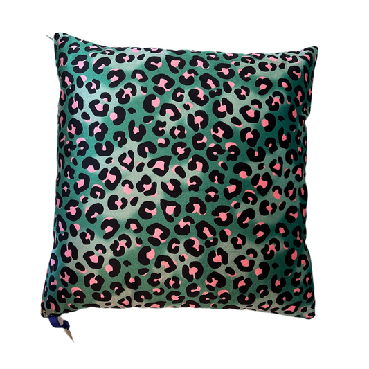 Becca who leopard print Green cushion