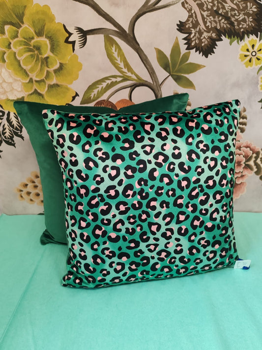 Becca who leopard print Green cushion