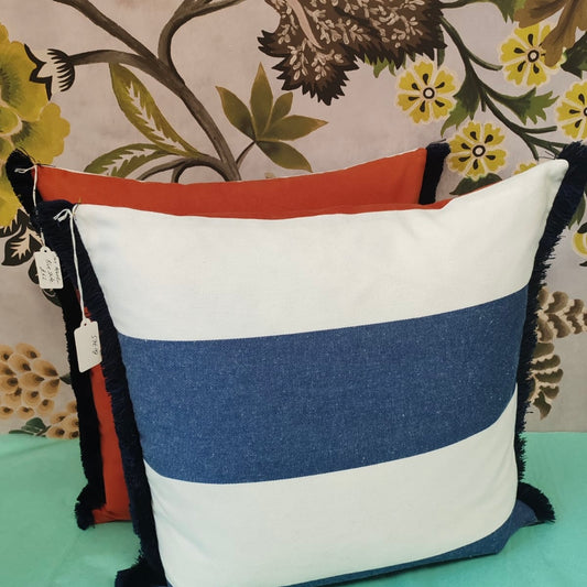 Ian Mankin blue/white stripe square cushion