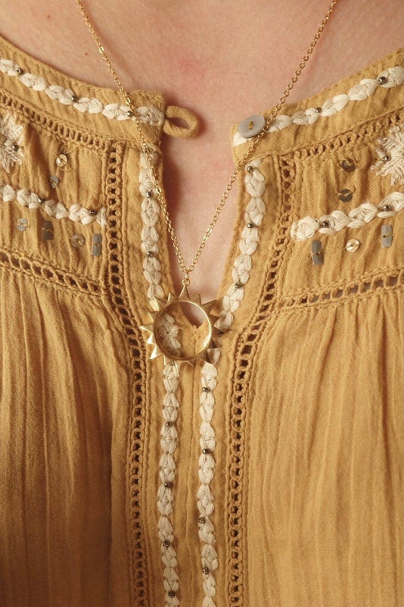 Gold Boho Abstract Sun Charm Necklace Pendant