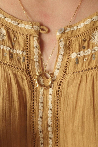 Gold Boho Abstract Sun Charm Necklace Pendant