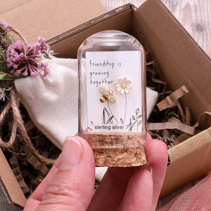 Friendship BEE and FLOWER earrings GOLD