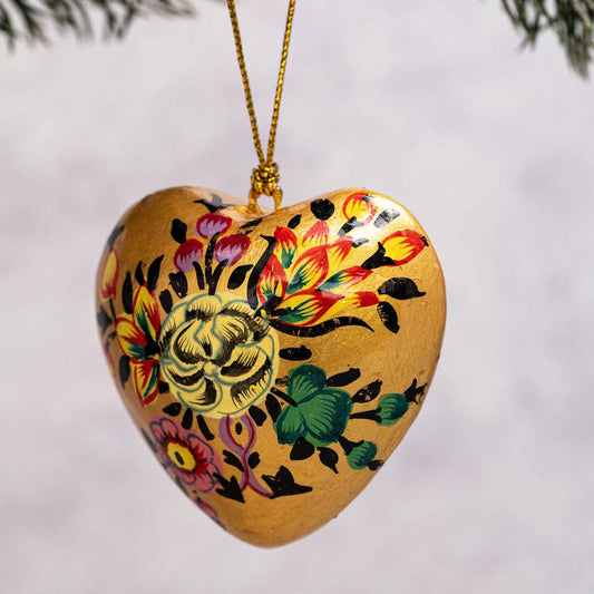 Gold Indian Floral Hanging Heart Ornament