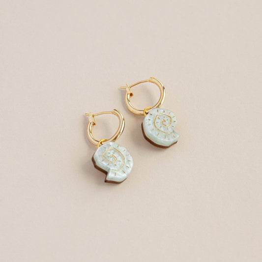 Shell Hoop Earrings Pearly Mint Gold