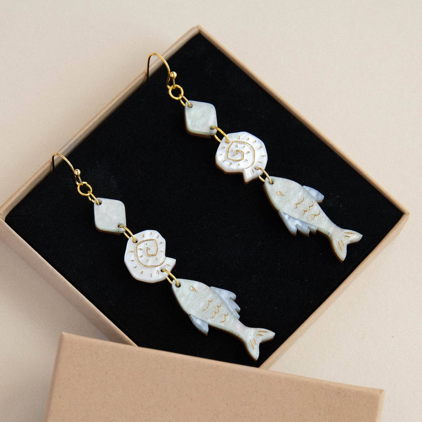 Ocean Fish & Shell Drop Earrings