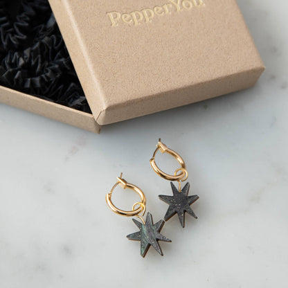 Hand Drawn Star Hoops in Lilac Marble