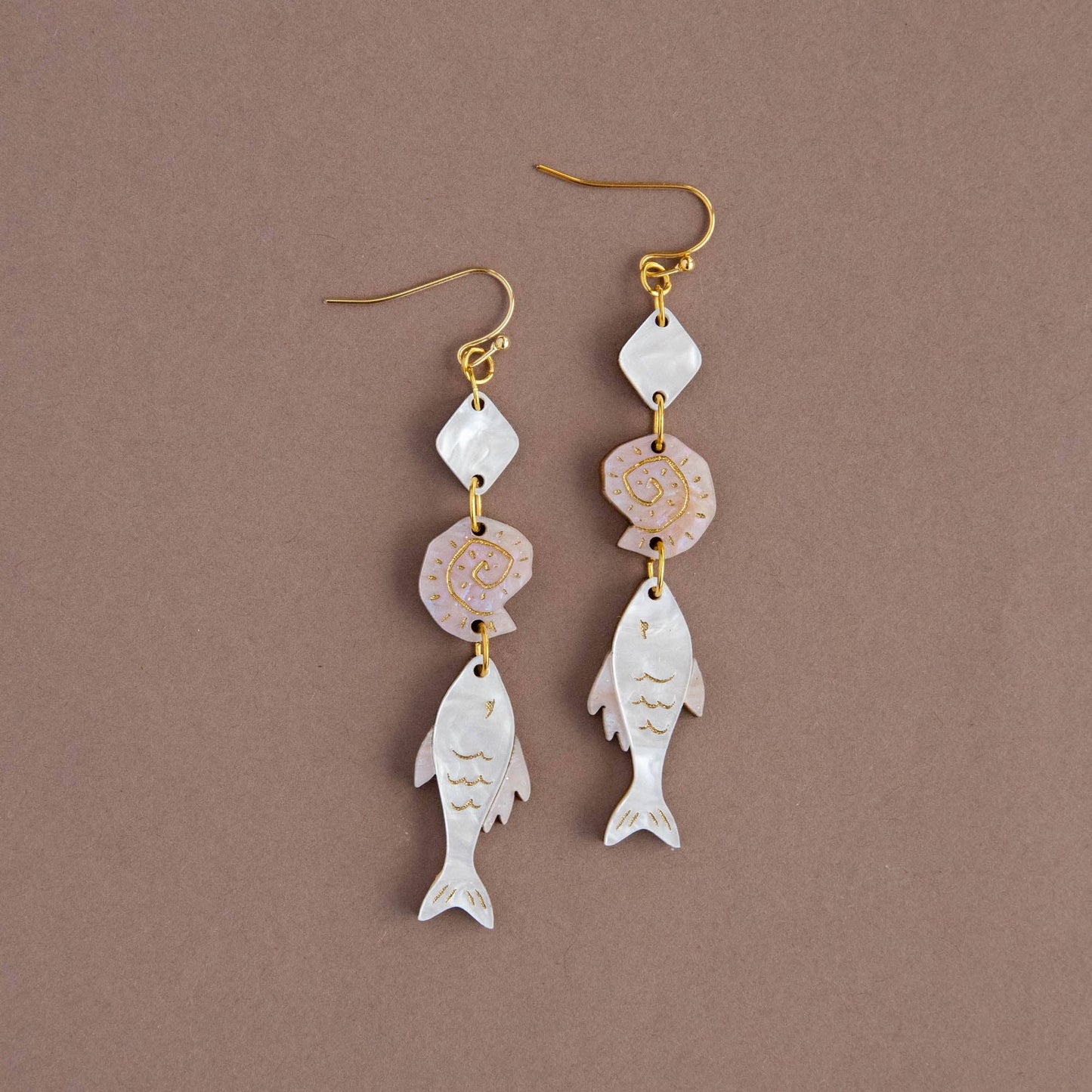 Ocean Fish & Shell Drop Earrings
