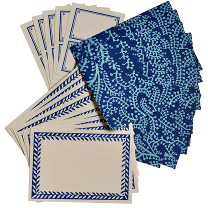 Set of Notecards and Envelopes Seaweed Paisley Cyanotype