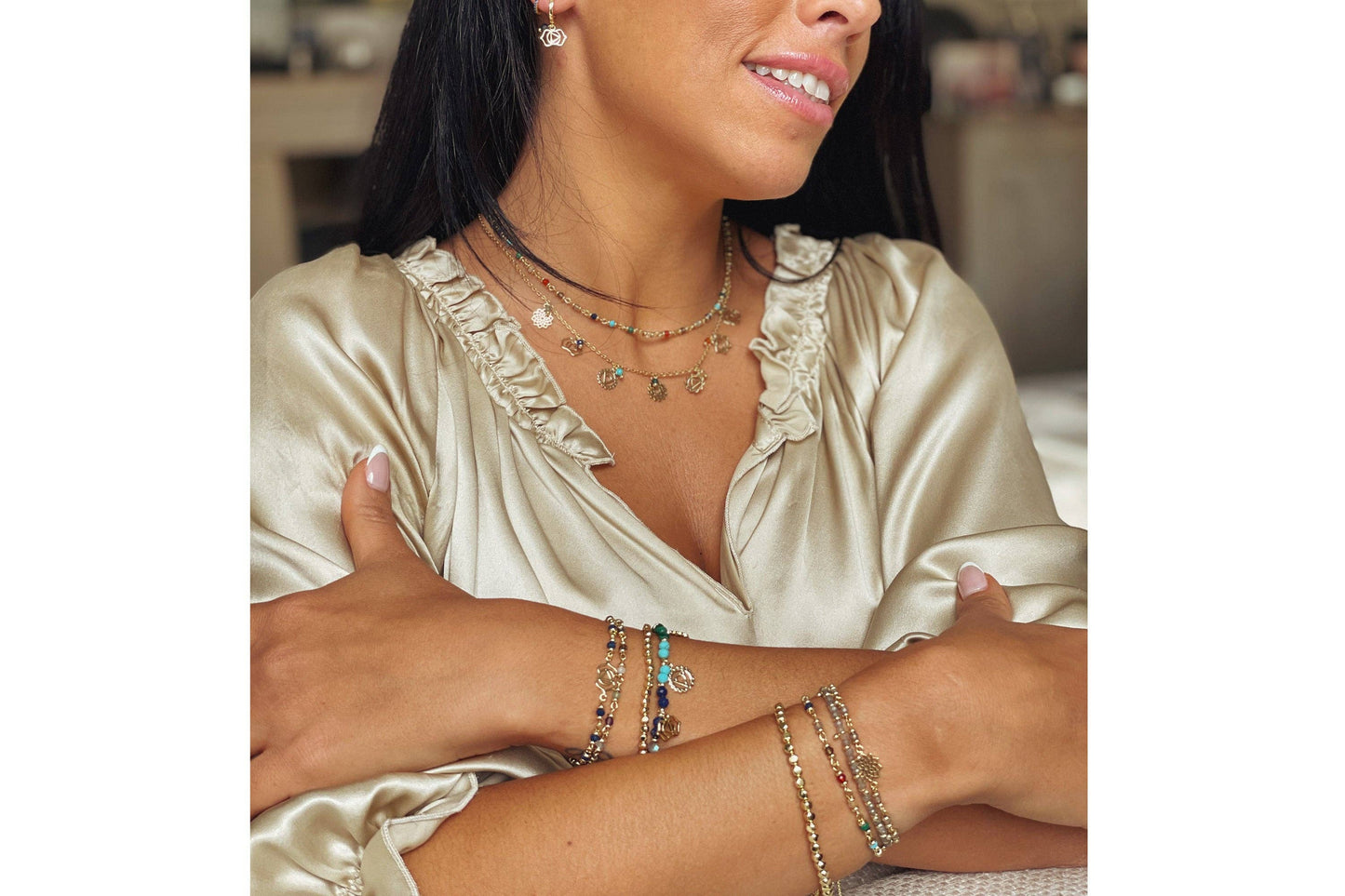 Crown Chakra Gemstone Gold Bracelet