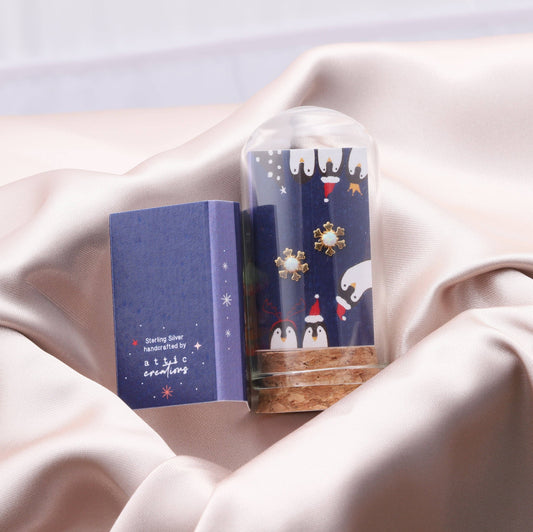 Opal Snowflake Earrings penguin graphic