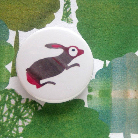 Green Woodland with rabbit - Greeting card with badge