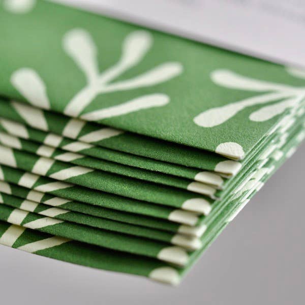 Packet of Ten Patterned Envelopes Sprig Pea Green