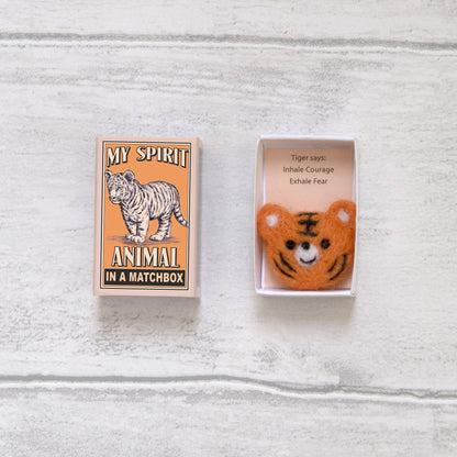 Wool Felt Tiger Spirit Animal  In A Matchbox