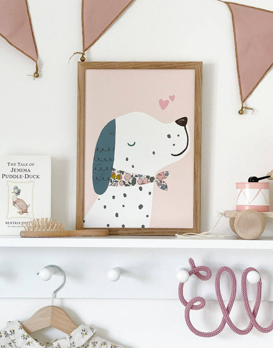 Puppy Dog Nursery Art - made with Liberty fabric