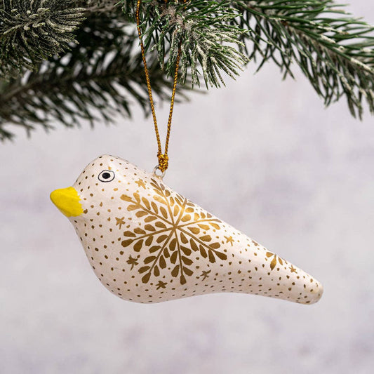 White Snowflake Christmas Hanging Bird Ornament
