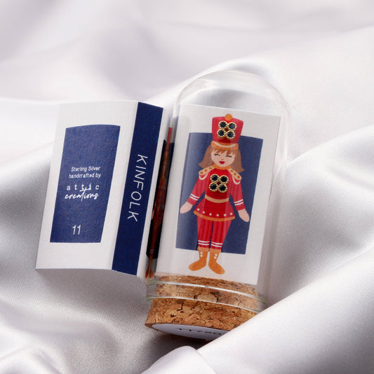 KINFOLK RED Nutcracker & 4 CLOVER Blue Crystal Earrings