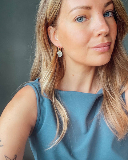 Shell Hoop Earrings Pearly Mint Gold