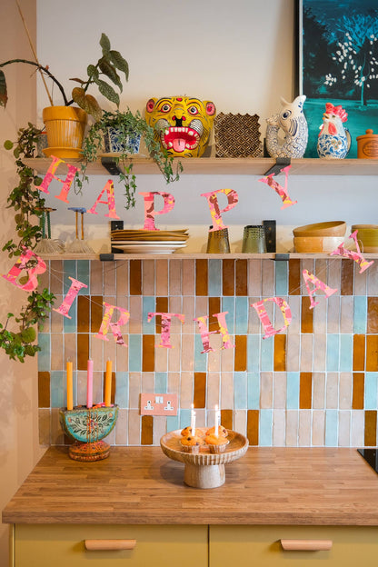 Happy Birthday - Recycled Red Mix Sewn Garland