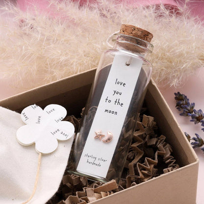 Earrings In A Message Bottle 'Love To The Moon'