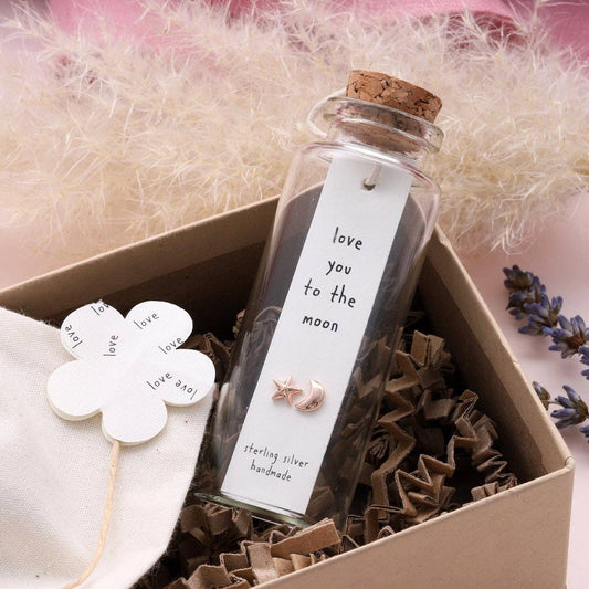 Earrings In A Message Bottle 'Love To The Moon'