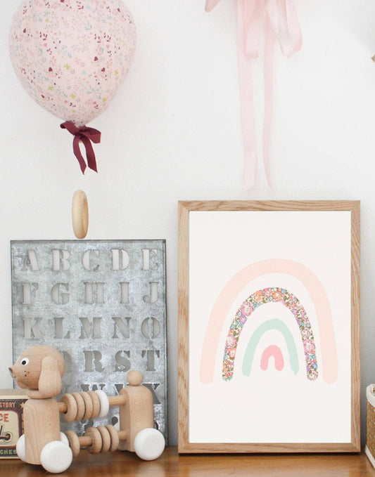 Rainbow Nursery Art - made with Liberty fabric