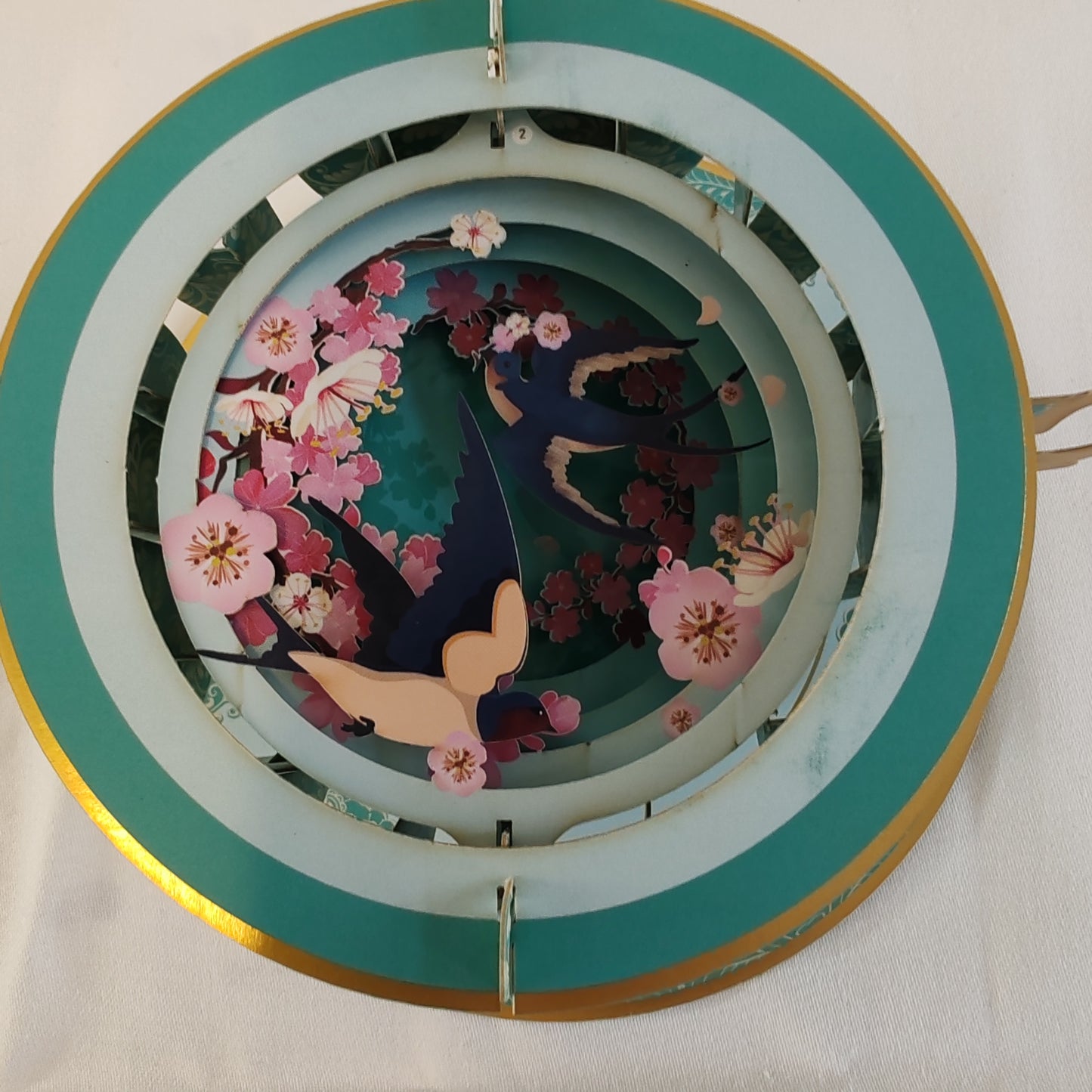 Cup of tea pop up greeting card. Cherry blossom theme.