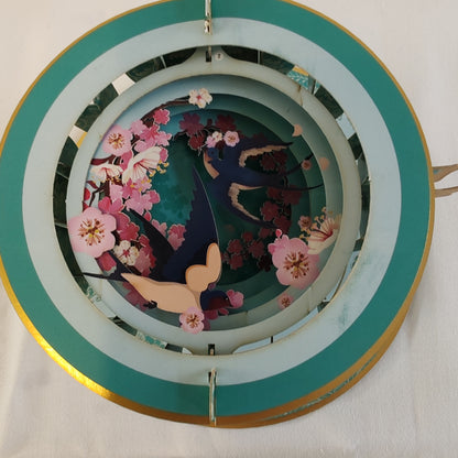 Cup of tea pop up greeting card. Cherry blossom theme.