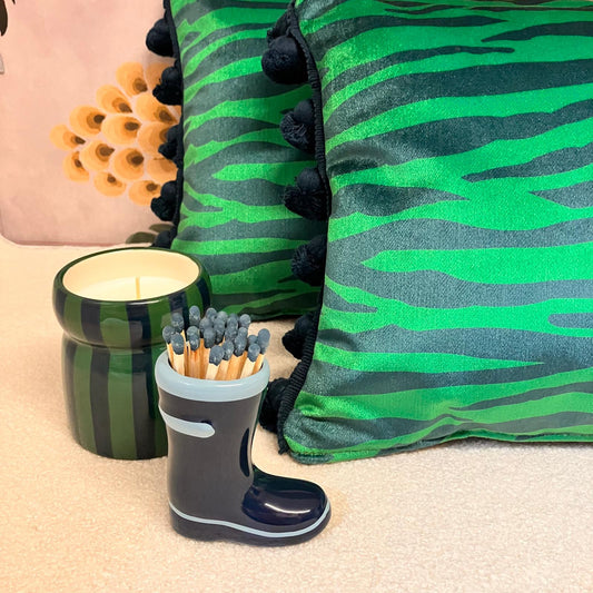 Becca Who zebra print blue green cushion