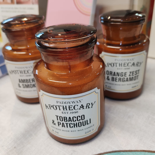 Apothecary Jar soy wax candle. Scent of Amber and smoke.