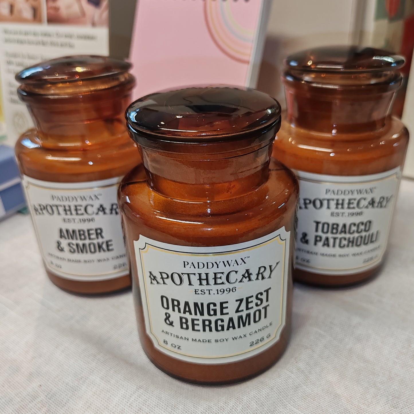 Apothecary Jar glass soy wax candle. Scent of orange zest and bergamot.