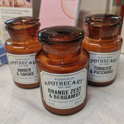 Apothecary Jar glass soy wax candle. Scent of orange zest and bergamot.