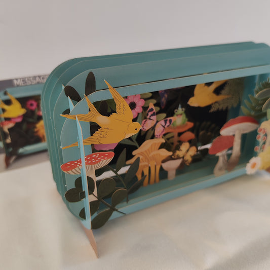 Message in a bottle 3d pop up greeting card. Frog garden theme