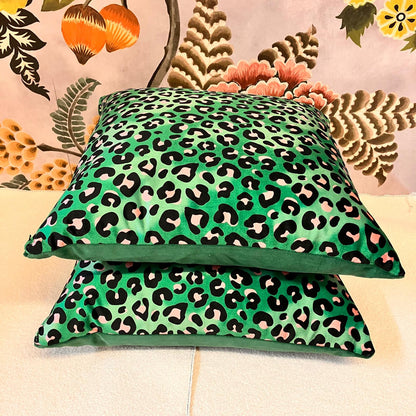 Becca who leopard print Green cushion
